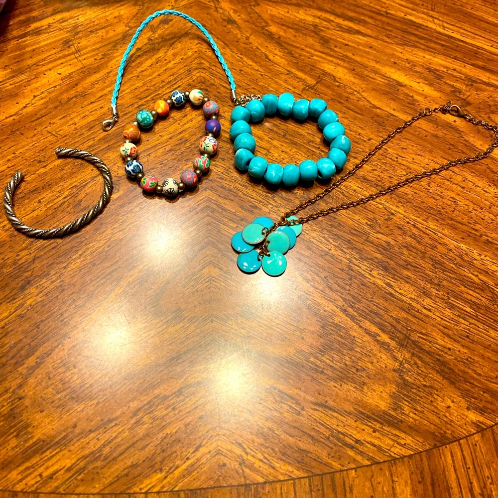 2 necklaces and 3 bracelets
